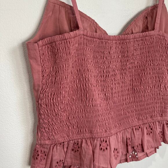 Hollister Pink Cotton Eyelet Crop Tank Top Size M Smocked Back Boho - Picture 3 of 6